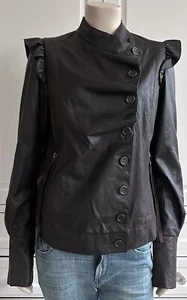 BOLONGARO TREVOR brown 100% LEATHER Jacket with frills - UK12 - Picture 1 of 12