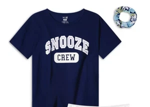 Max & Olivia Snooze Crew Pajama Top with Scrunchie Girls S (6/6X) Navy Pullover - Picture 1 of 17