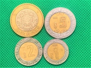 BIMETALIC MEXICAN COINS LOT $10 $5 $2 $1 PESOS 2004 CALENDARIO AZTECA #736M - Picture 1 of 3