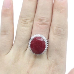 Buy 2 get 1 free Big Gemstone Real Red Ruby CZ Silver Rings Sz 9 - Picture 1 of 3