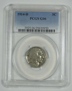 1914-D Buffalo Nickel certificado PCGS G 06 5c - Imagen 1 de 4