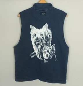 VINTAGE RETRO 90s BRIGHT BOLD ANIMAL TERRIER DOG USA GILET ZIP UP JACKET JUMPER - Picture 1 of 4