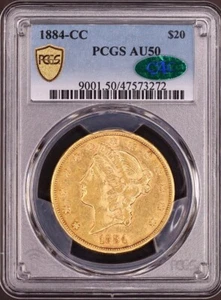 1884-CC $20 Gold Liberty Head Double Eagle PCGS AU50 CAC - FRESH CAC! - Picture 1 of 6