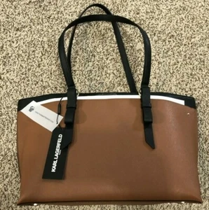 NEW Classical Chic Karl Lagerfeld Paris Fleurette Tote Brown/Black - Picture 1 of 4
