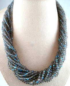 NATURAL BLACK LABRADORITE BEADS ROUND 14 LINE 612 CTS GEMSTONE LADIES NECKLACE - Picture 1 of 5