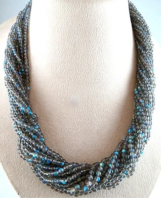 Natural Black Labradorite 612 Ct Beads Round 14 Line Ladies Necklace - Image 1 of 4
