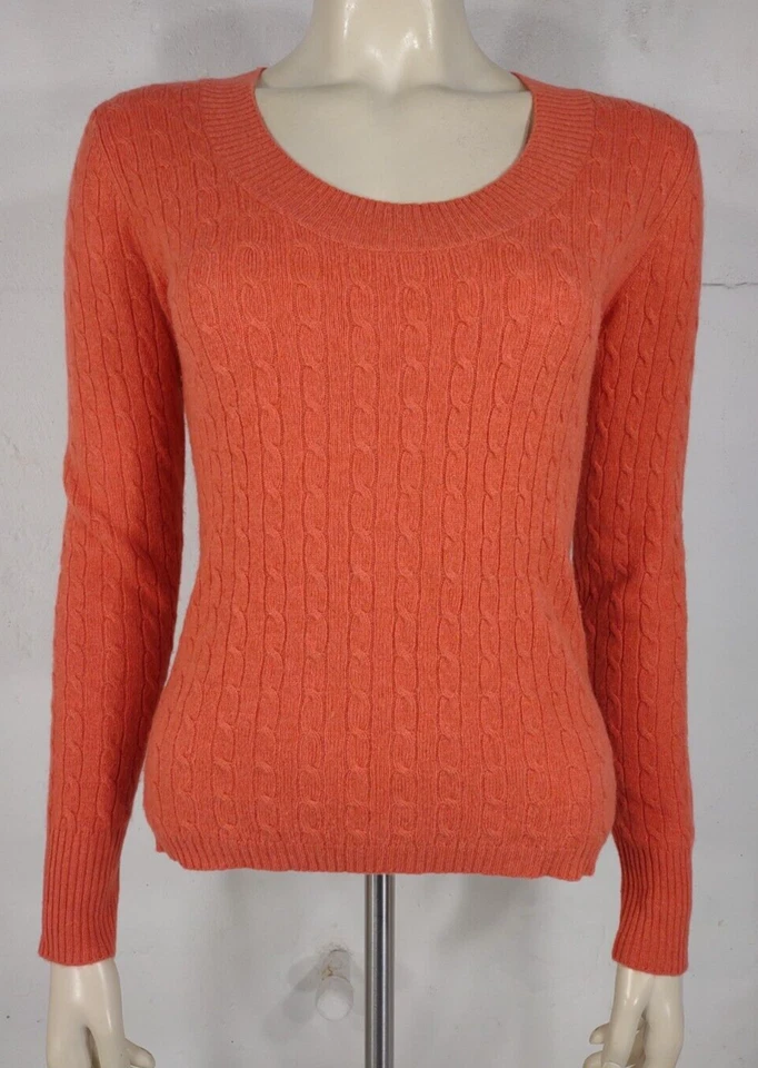 Tweeds Naranja 100% Cachemira Cable Tejido Jersey Suéter Mujer Pequeño Foto 1 de 4