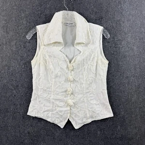 Vintage Anne Fontaine Blouse Women's 2 Ivory Off White Floral Embroidered - Picture 1 of 9