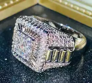 Men's Band Pinky Ring Round Cut Lab Created Diamond 14k White Gold Over 2.00 Ct - Picture 1 of 1