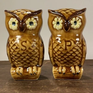 Shaker sale e pepe gufo vintage ceramica marrone - Foto 1 di 9