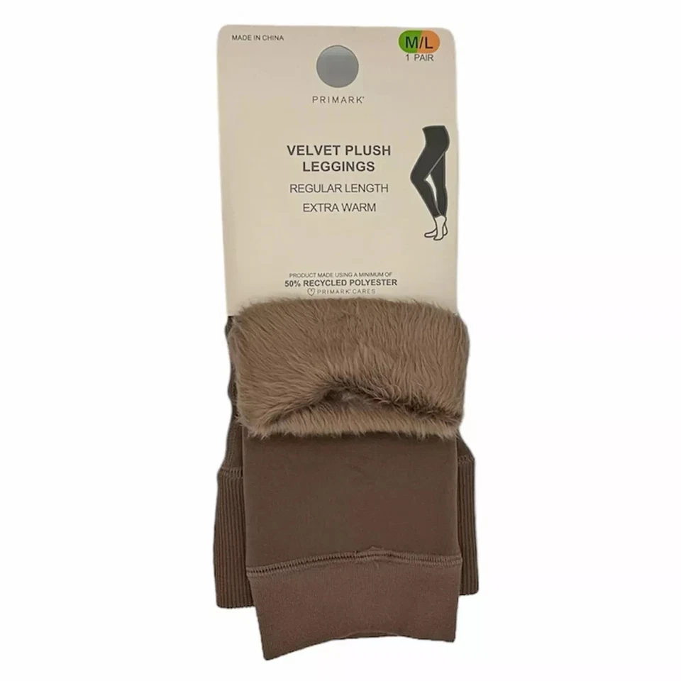 PRIMARK Faux Fur Lined Leggings Fluffy Fleece Stretch Warm Winter Black  L/XL - Image 1 of 2