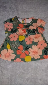 Carters 0-3M Floral Gray Coral Yellow Pink Flowers Infant Girl Ruffle Summer Top - Picture 1 of 2