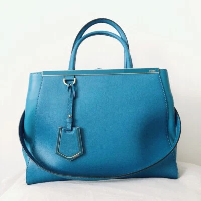 100% Genuine Classic Turquoise Fendi 2Jours Medium Leather Shopper/Tote. - Image 1 of 4