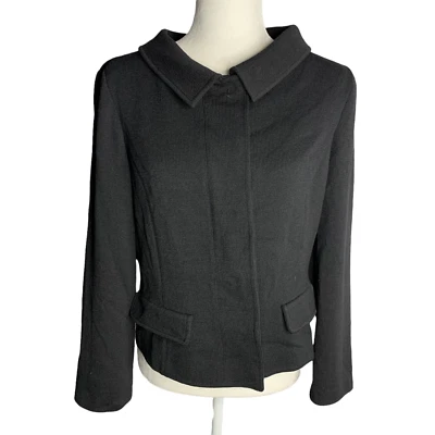 Vintage St John Caviar Santana Knit Sweater Jacket Womens 10 Black Snap Front - Image 1 of 4