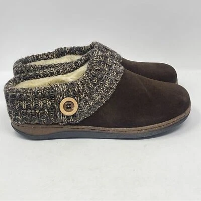 Clarks Knitted Collar Clogs Womens 10 M Brown Suede Faux Fur Lined Slip On Comfy - Image 1 of 4