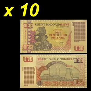 Simbabwe 1 Centillion Dollars 10 Stück Lot Goldfolie Banknote 100 Billionen Serie - Bild 1 von 10