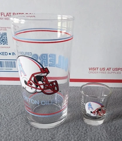 Lot Of Houston Oilers Drinking Cup Tumbler & Shot Glass NFL Football Mobil Oil Cover