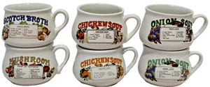 Retro 6 Recipe Soup Mug Bowl Cup Onion x2/Chicken x2/Mushroom/Scotch Set Vintage - Picture 1 of 24