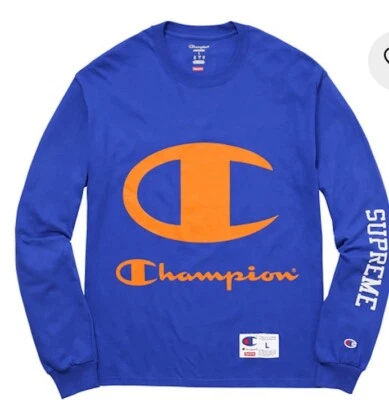 Supreme x Champion Blue Orange Logo Graphic Long Sleeve Shirt Men’s Large - Image 1 of 4
