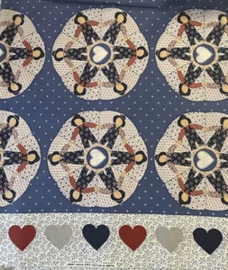 VTG Ameritex Calico Quilting Fabric 45” 6 Yds. Patchwork Hearts People - Picture 1 of 3