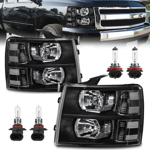 Fits 2007-2013 Chevy Silverado 1500 2500HD Black Housing Headlights Free Bulbs - Picture 1 of 5