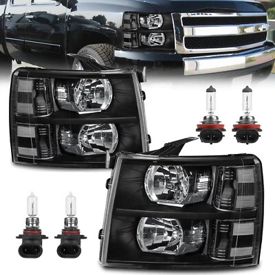 Подходит для Chevy Silverado 1500 2500HD 2007-2013 годов выпуска с черным корпусом и бесплатными лампами фар - Изображение 1 из 4