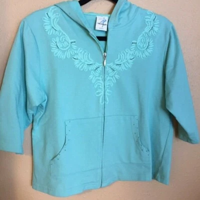 I Active Full Zip 3/4 Sleeve Boxy Hoodie - Blue Women's Petite Large Foto 1 de 4