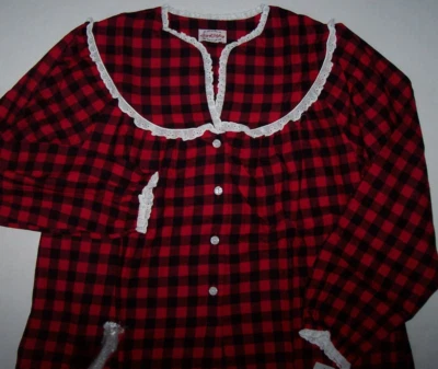 NUEVO CON ETIQUETAS Camisón Lanz of Salzburg FLANELA ALGODÓN CUADROS BÚFALO ROJO/NEGRO BOLSILLOS S Foto 1 de 4