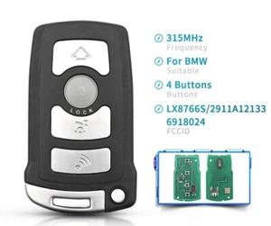 Fits BMW 315Mhz LX8766S, 2911A12133, 6918024 Complete Transponder Remote Key - Foto 1 di 6