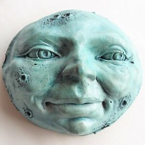 Original Turquoise Moon Collectible Sculpture, Calming Wall Decor by Claybraven