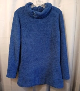 Pull col vachette en maille moelleuse chenille moelleuse neuf avec étiquette M boutons bleu foncé vibrant LS - Photo 1/9