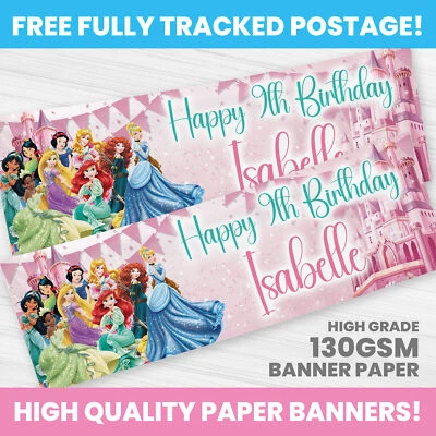 CUSTOM DESIGN DISNEY PRINCESS PERSONALISED PRINCESSES BIRTHDAY BANNER PARTY DECORATION BANNERS