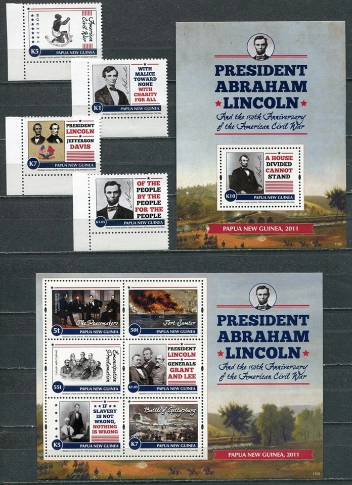 Papúa Nueva Guinea 2011 ☀ Abraham Lincoln 1423/1426+BF108/109 Juego completo ☀ MNH** Foto 1 de 1