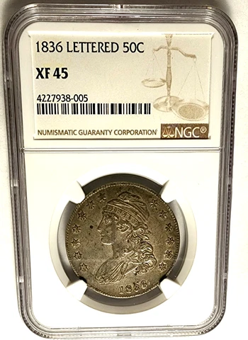 Rare 1836 Capped Bust/Lettered Edge Half Dollar XF-45 NGC Beautiful High Grade Cover