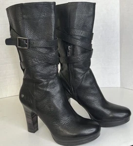 UGG 1004150 JARDIN USED WOMENS SZ 8 BLACK LEATHER MID CALF PLATFORM BOOTS/HEELS - Picture 1 of 11