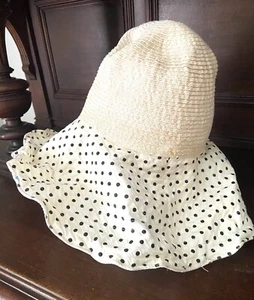 Sun Hat Wide Brimmed Shade Beige Polka Dot Straw Beach Summer Wire Edge - Picture 1 of 9