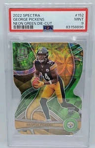 GEORGE PICKENS 2022 SPECTRA NEON GREEN ROOKIE DIE CUT RC 30/30 PSA 9 NFL HOT - Foto 1 di 7