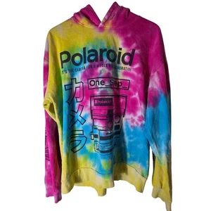 POLAROID Pink Yellow Blue Tie Dye One Step Camera Pullover Hoodie SZ XL - Picture 1 of 9