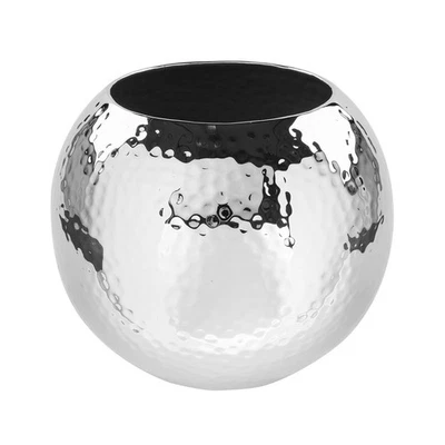 Fink runde Blumenvase Ø 16 cm Eisen Blumengefäß silbern gehämmerte Kugel-Vase - Bild 1 von 4