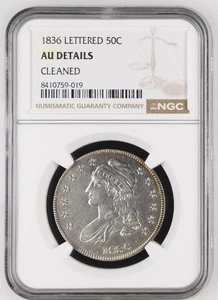 1836 Lettered 50C Capped Bust Liberty Silver Half Dollar NGC AU Details Cleaned - Picture 1 of 2