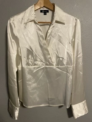 Babydoll vintage AB Studio para mujer grande crema satinado manga larga carrera Y2K Foto 1 de 4