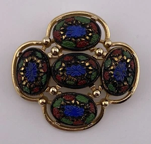 Sarah Coventry Light of the East Vintage Brooch Pin Red Green Blue Black Mosaic - Picture 1 of 6