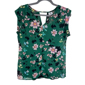 CAbi Green Floral Shadow Blouse 3618 Cap Sleeve Tank Lined Cutout Light Size S - Picture 1 of 7