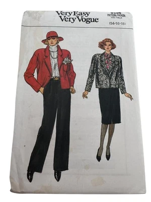 Vogue Sewing Pattern 9386 Misses Jacket Skirt Pants 1980s Fashion 14 16 18 Uncut - Image 1 of 4