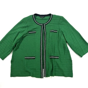 Ming Wang grüne Strickjacke 3/4 Arm Größe 1X Flechtborte - Bild 1 von 7