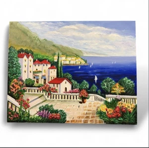 Mittelmeer Küstenlandschaft Öl Acryl Gemälde - Bild 1 von 2