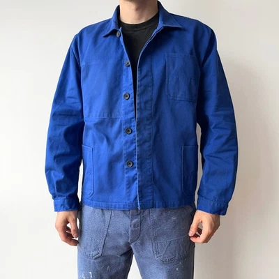 80s Vintage French Workwear Sanfor Faded Royal Blue Work Jacket Chore Coat M - Image 1 of 4