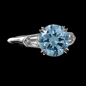 Blue Diamond Ring 1.40 Ct IGI Lab Grown Round Cut Fancy Intense 14K White Gold - Picture 1 of 11
