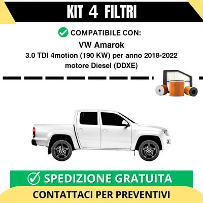 Kit 4 Filtri Tagliando per VW Amarok 3.0 TDI 4motion 190 kw Diesel 2018-2022 - Imagen 1 de 2