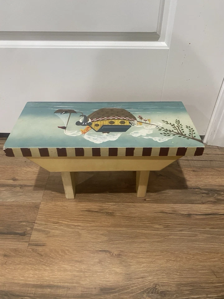 Vintage Decorative Stool, Two by Two, Noah's Ark, 12" L x 5.5" W x 6" FolkArt - Image 1 of 2